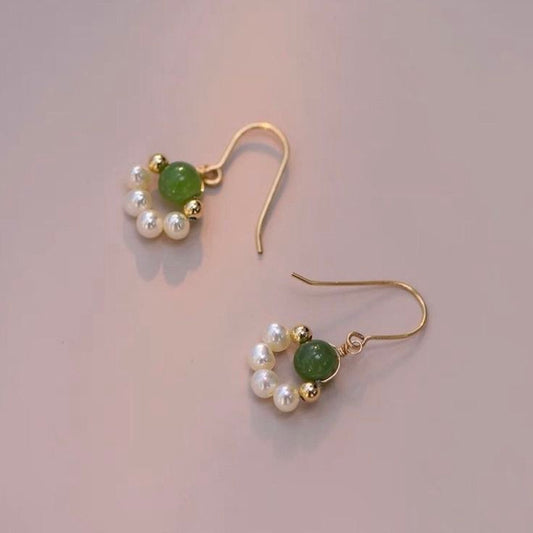 Jade and Pearl Halo Earrings