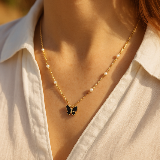Elegant Butterfly Pearl Necklace